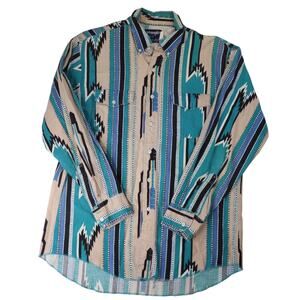 Vintage Wrangler Vertical Aztec Navajo Design Striped Western Shirt